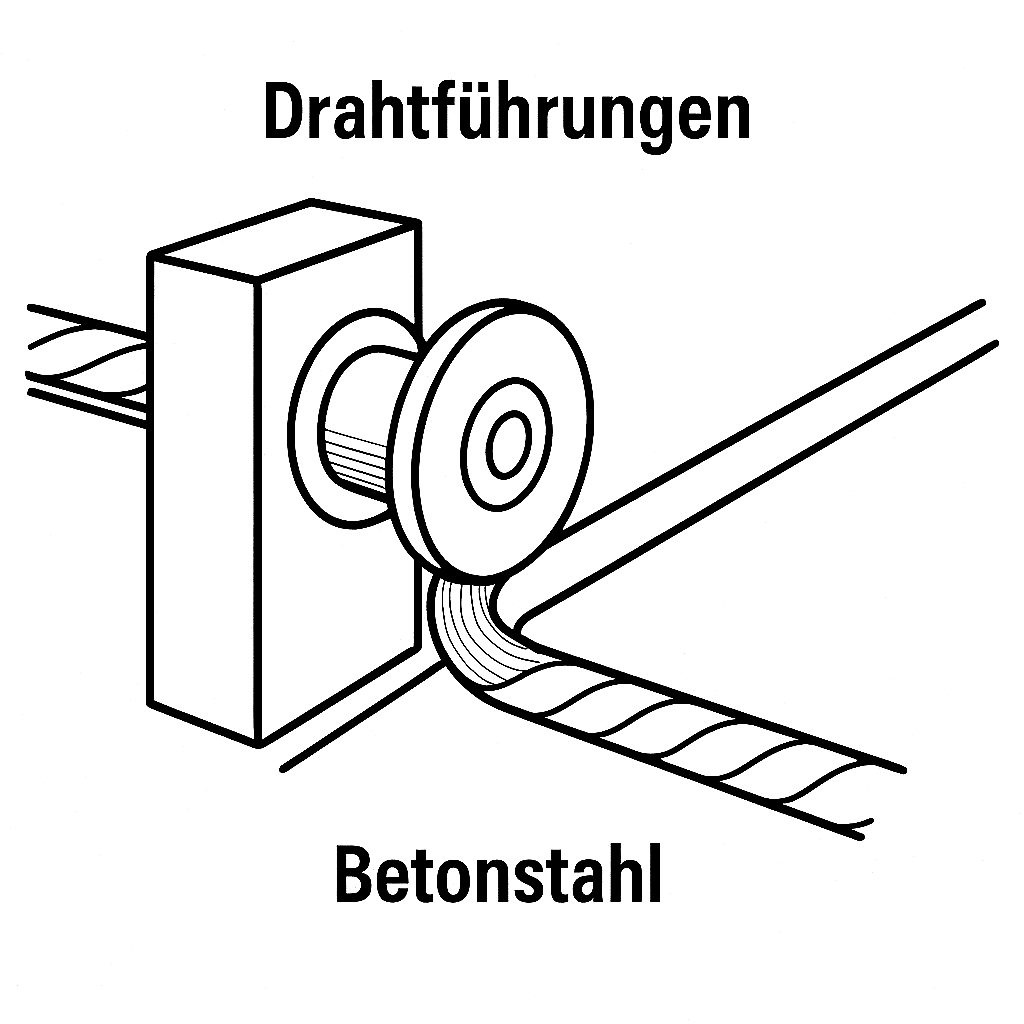 Drahtführungen Vorrichtungen zur präzisen Führung von Betonstahl-Draht während des Abwickelns, Zuführens oder Biegens.